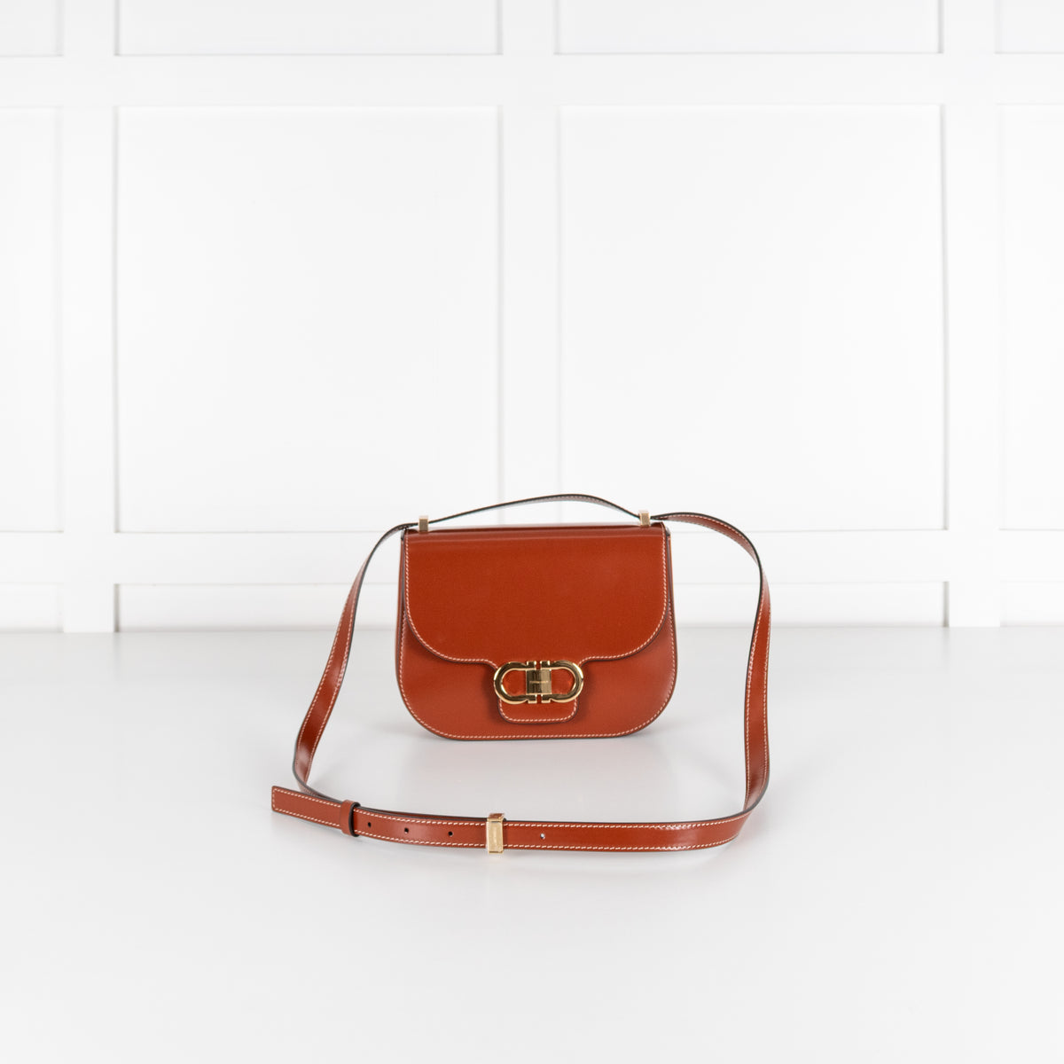 Salvatore Ferragamo Dark Cognac Double Gancini North-South Crossbody Bag