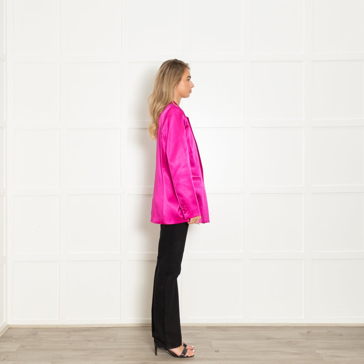 Frame Pink Satin Strong Shoulder Blazer