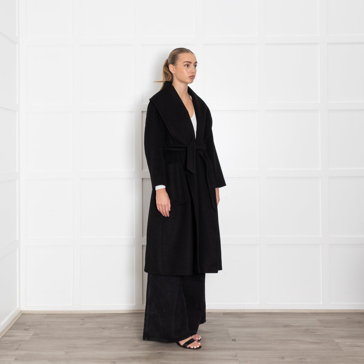 Max Mara Black Camel Wool Robe Coat
