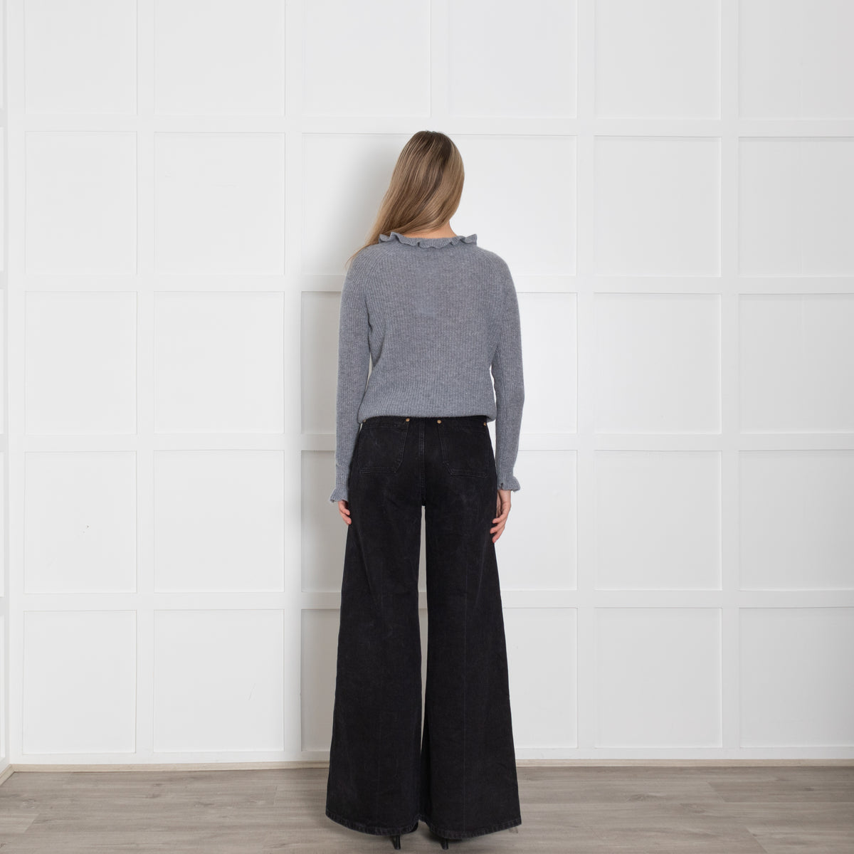 Wyse Grey Silver Lurex Cashmere Blend Frill Detail Jumper