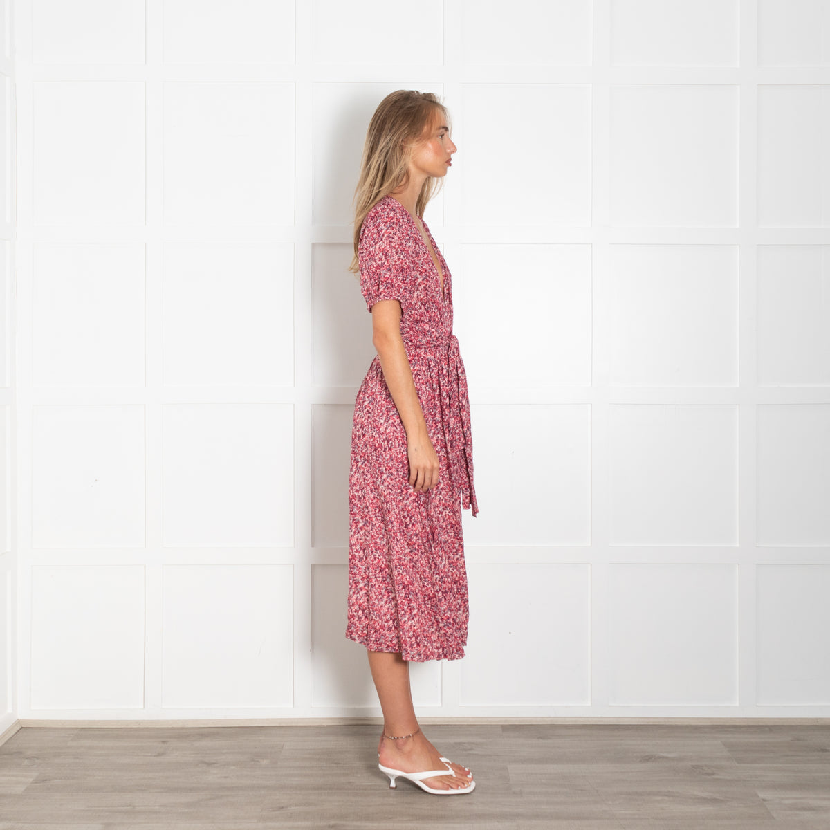 Ba&Sh Red Pink Ditzy Floral Print Wrap Dress