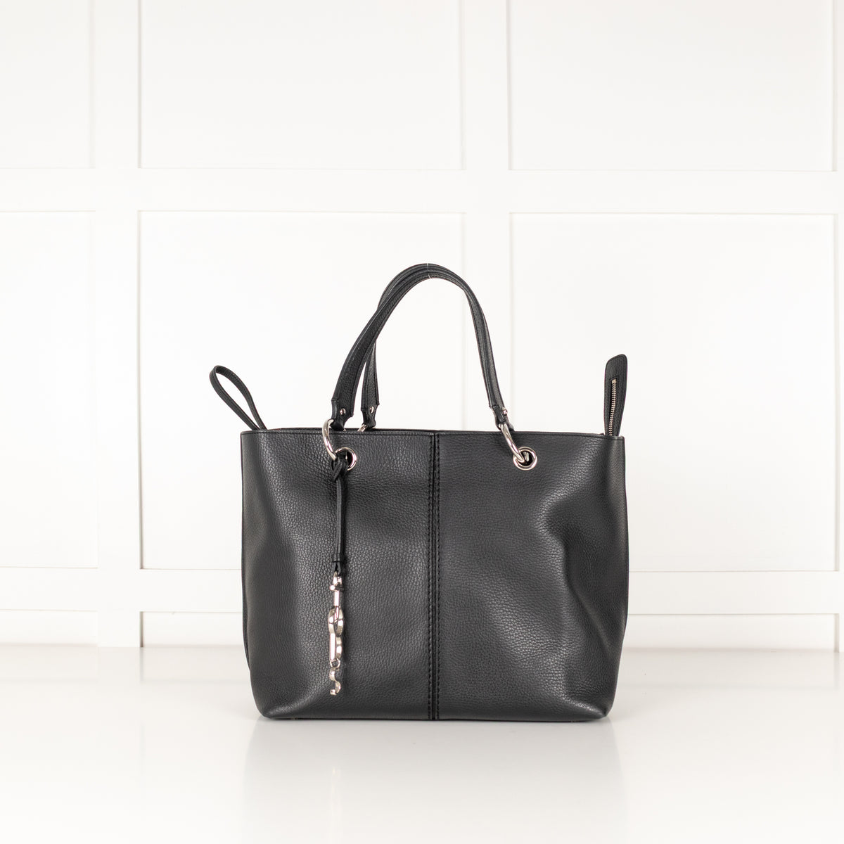 Tod's Black Pebble Leather Tote with Silver Pendant