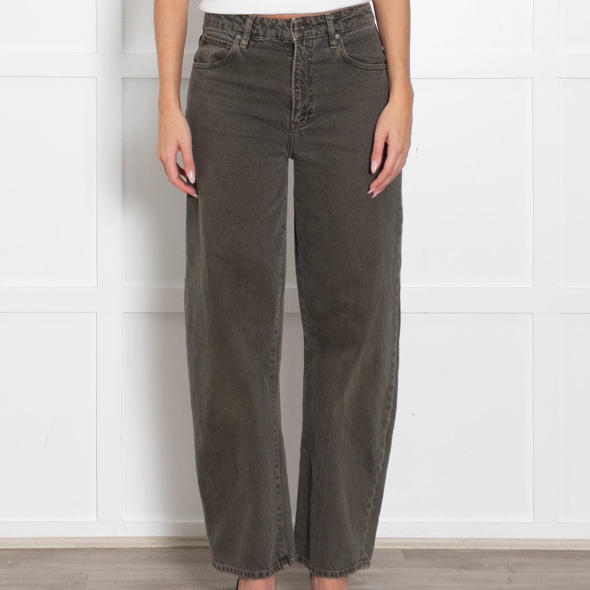 Frame Khaki Denim Barrel Leg Jeans