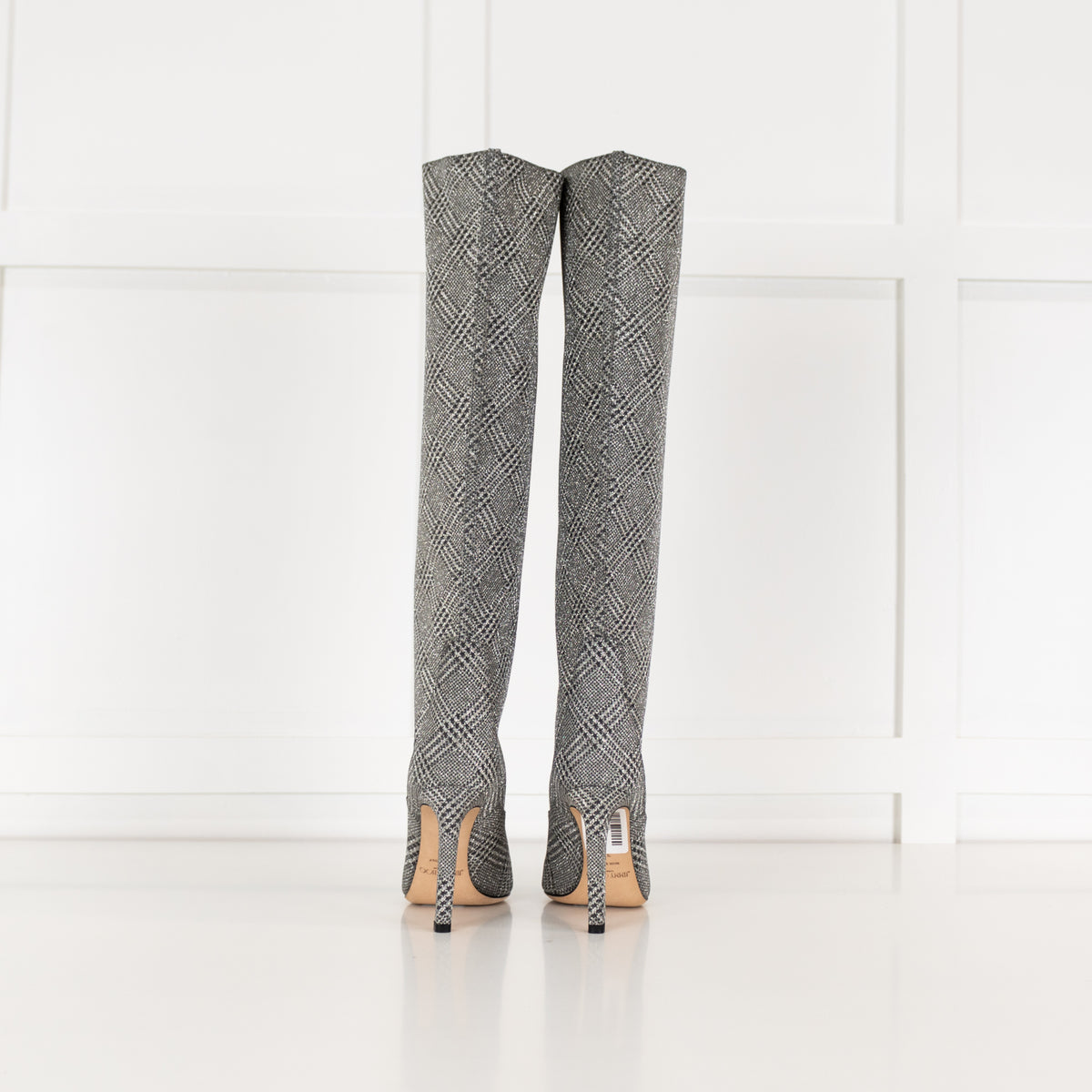 Jimmy Choo Silver Glitter Check Heeled Boots
