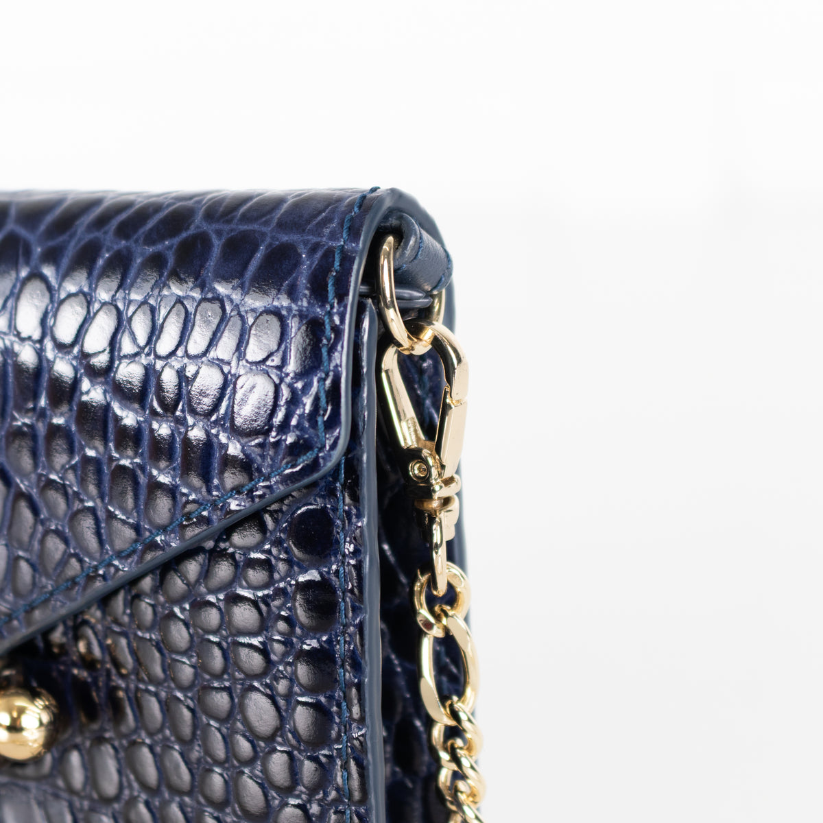 Strathberry Navy Blue Croc Multrees Crossbody Clutch