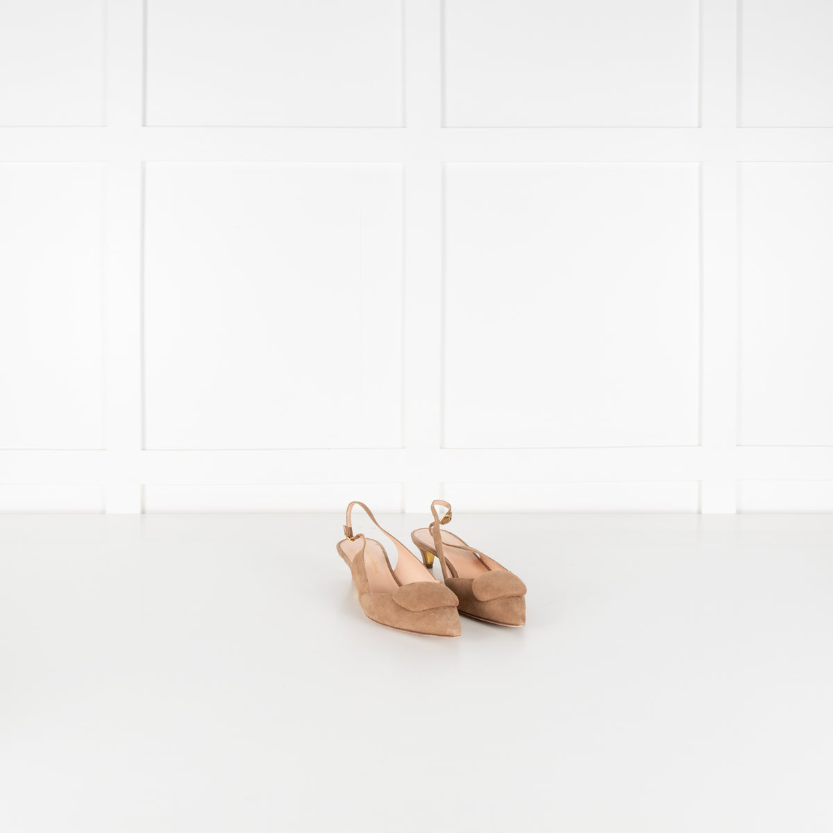 Rupert Sanderson Beige Suede Sling Back Kitten Heel Shoes