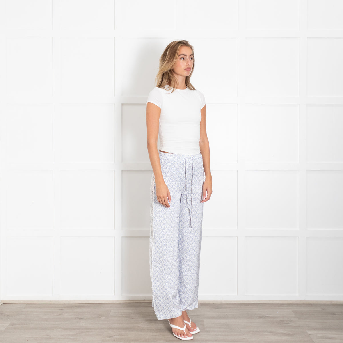 Claudie Pierlot White And Blue Clair Print Prudence Palazzo Pants