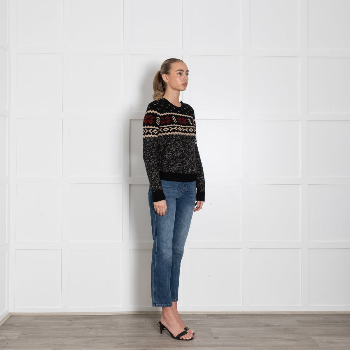 RALPH LAUREN Black, Red & White Snowflake Motif Wool/Silk Jumper