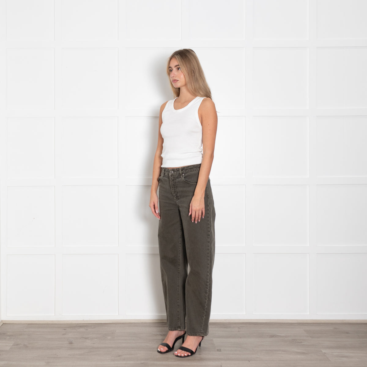 Frame Khaki Denim Barrel Leg Jeans
