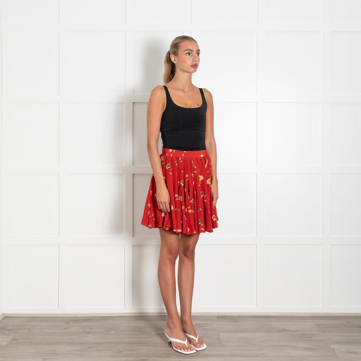 Rebecca Taylor Red Floral Pleated 100% Silk Mini Skirt