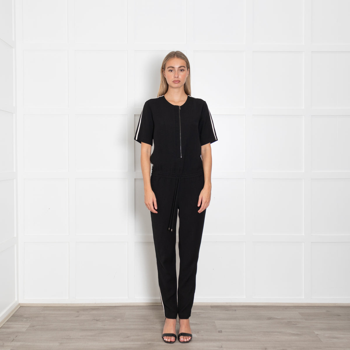 Vince Black White Trim Short Sleeve Jumpsuit