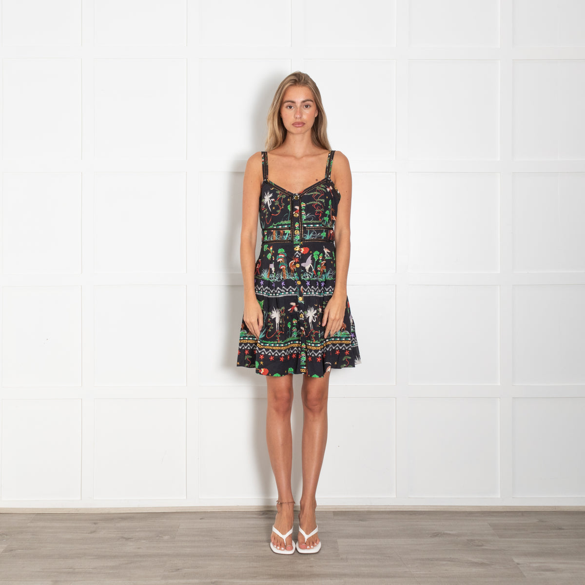 Hayley Menzies Black Nature Print Sleeveless Mini Dress