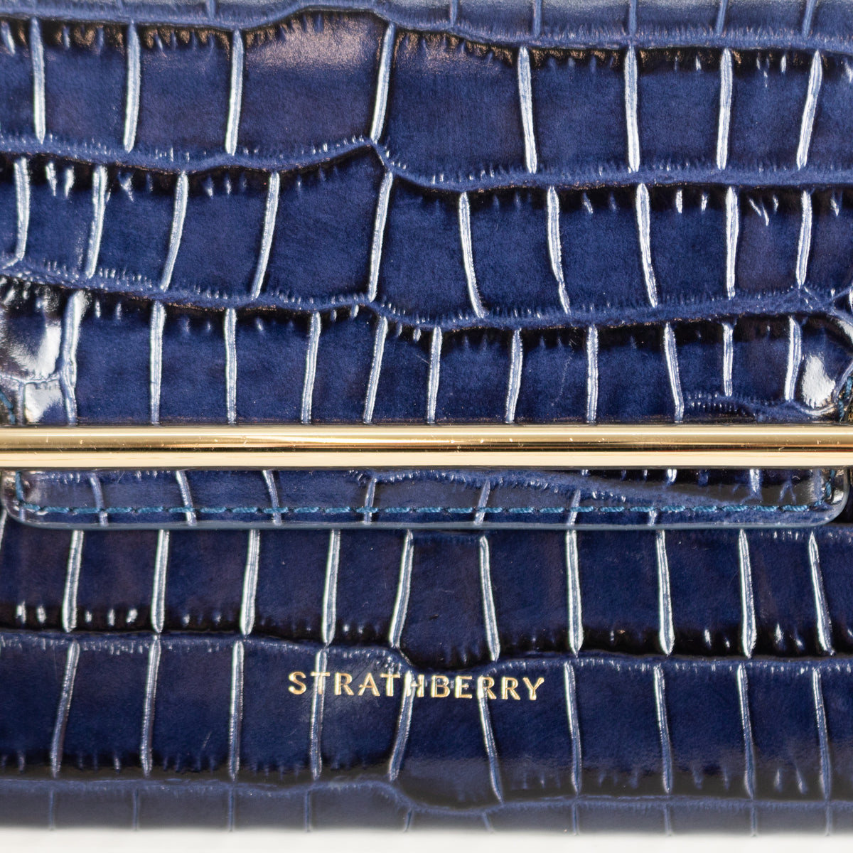 Strathberry Navy Blue Croc Multrees Crossbody Clutch
