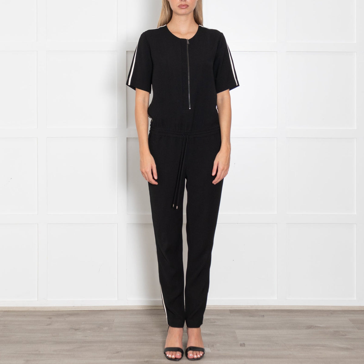 Vince Black White Trim Short Sleeve Jumpsuit