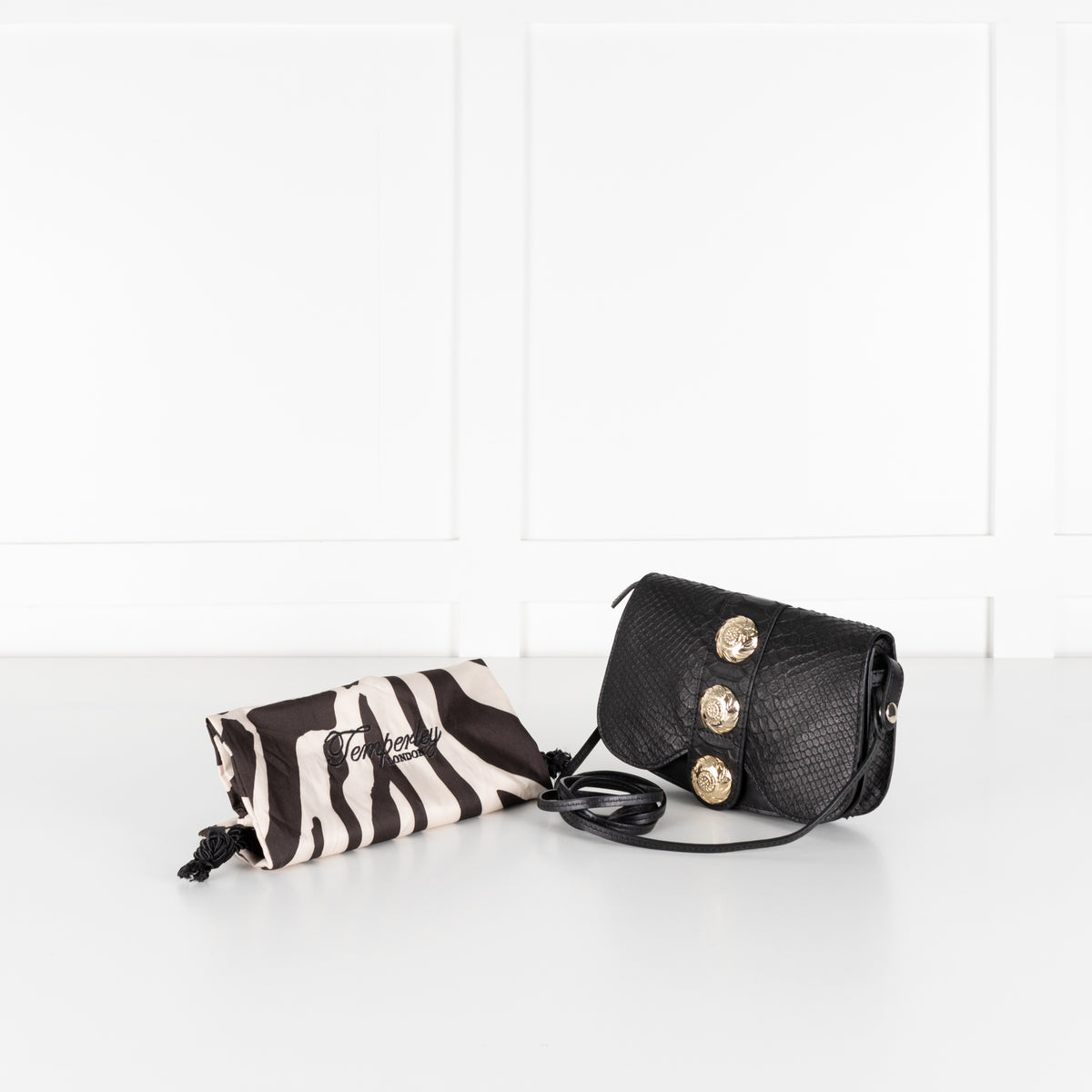 Temperley London Black Snake Effect Medallion Crossbody