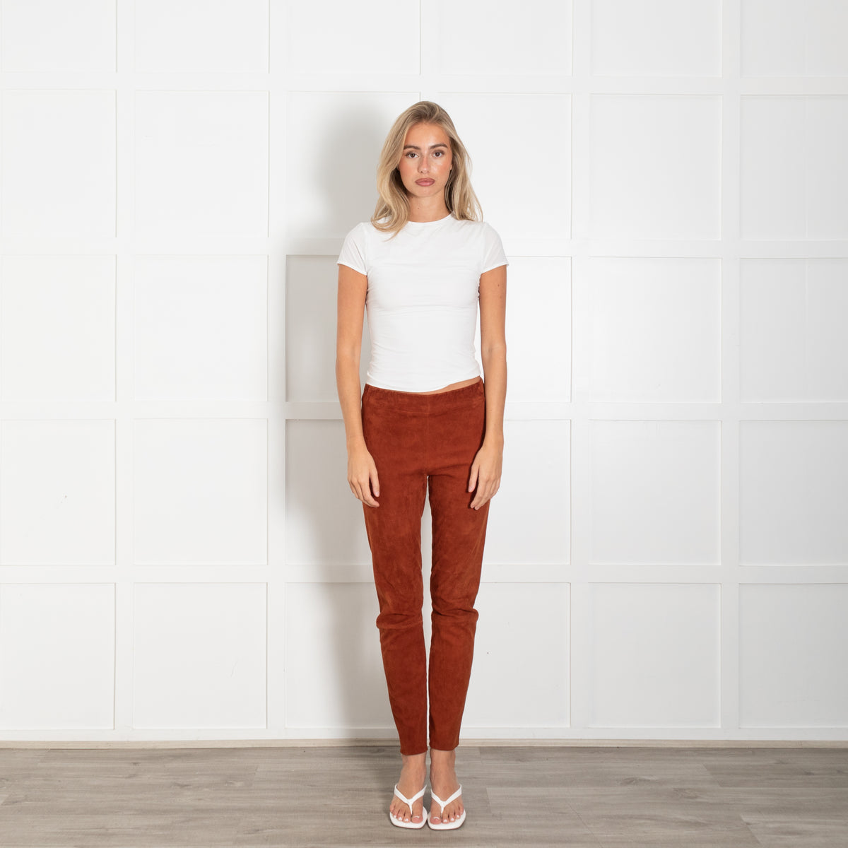The Row Orange Lambskin Suede Elasticated Waist Trousers