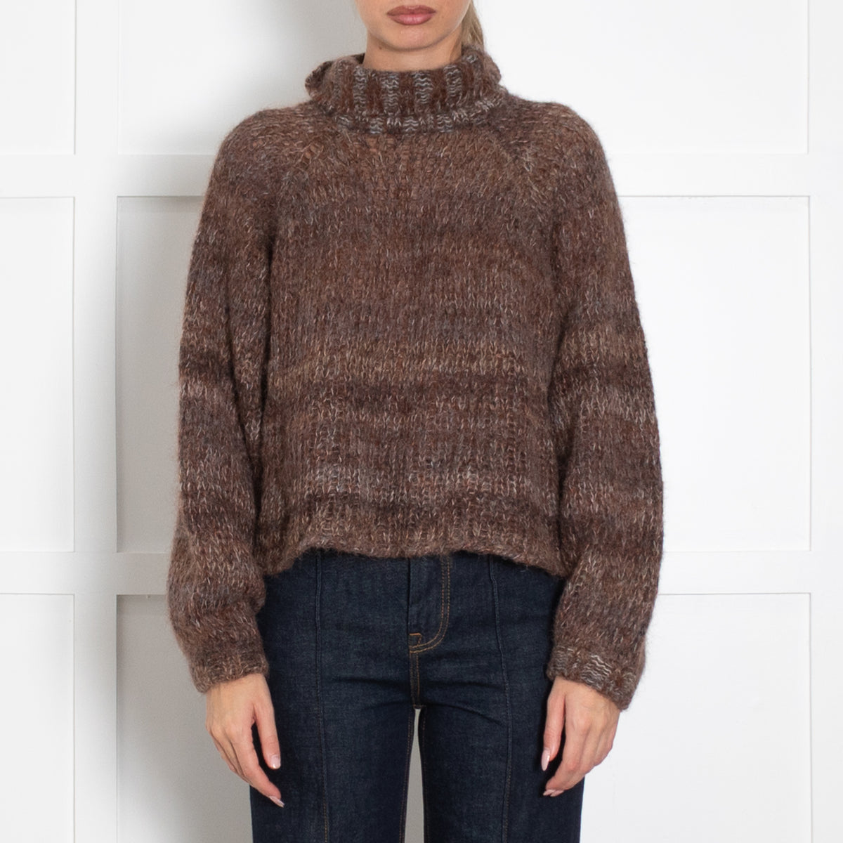 The Range Brown Loose Knit Mohair Roll Neck Jumper