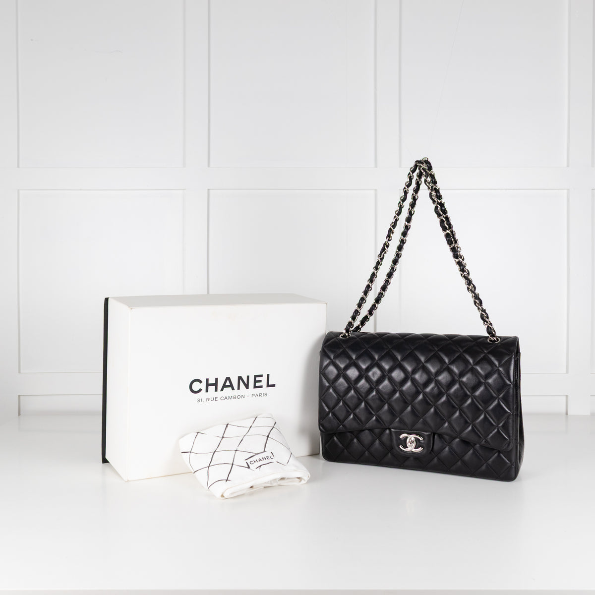 Chanel Black Lambskin Maxi Classic Double Flap Bag