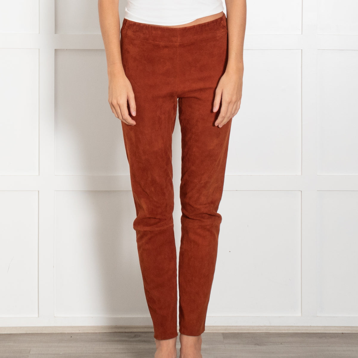 The Row Orange Lambskin Suede Elasticated Waist Trousers
