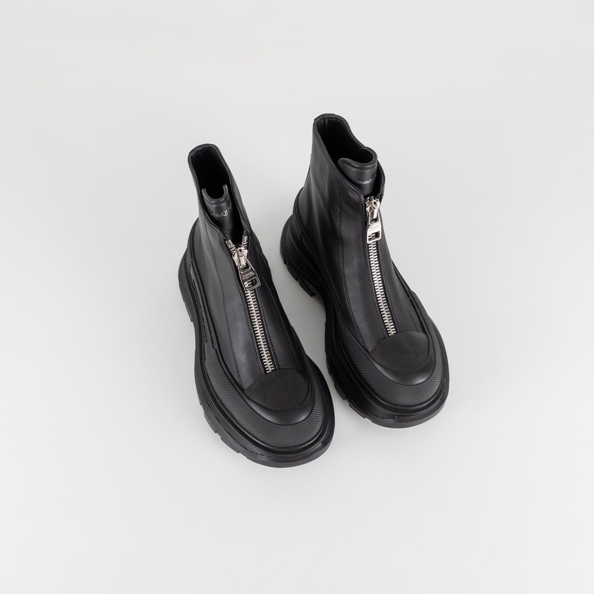 Alexander McQueen Black Zip Leather Ankle Boots