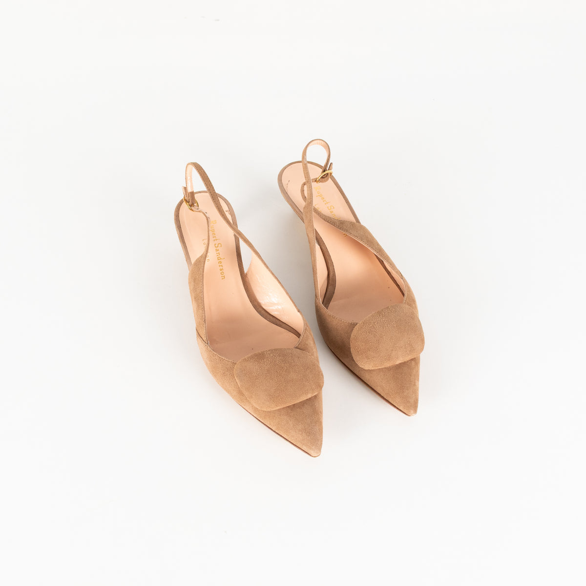 Rupert Sanderson Beige Suede Sling Back Kitten Heel Shoes