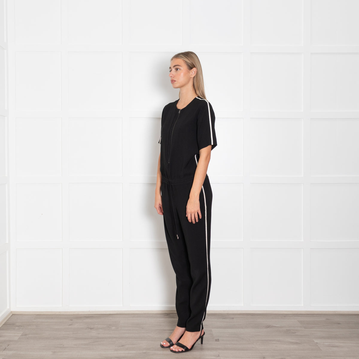 Vince Black White Trim Short Sleeve Jumpsuit