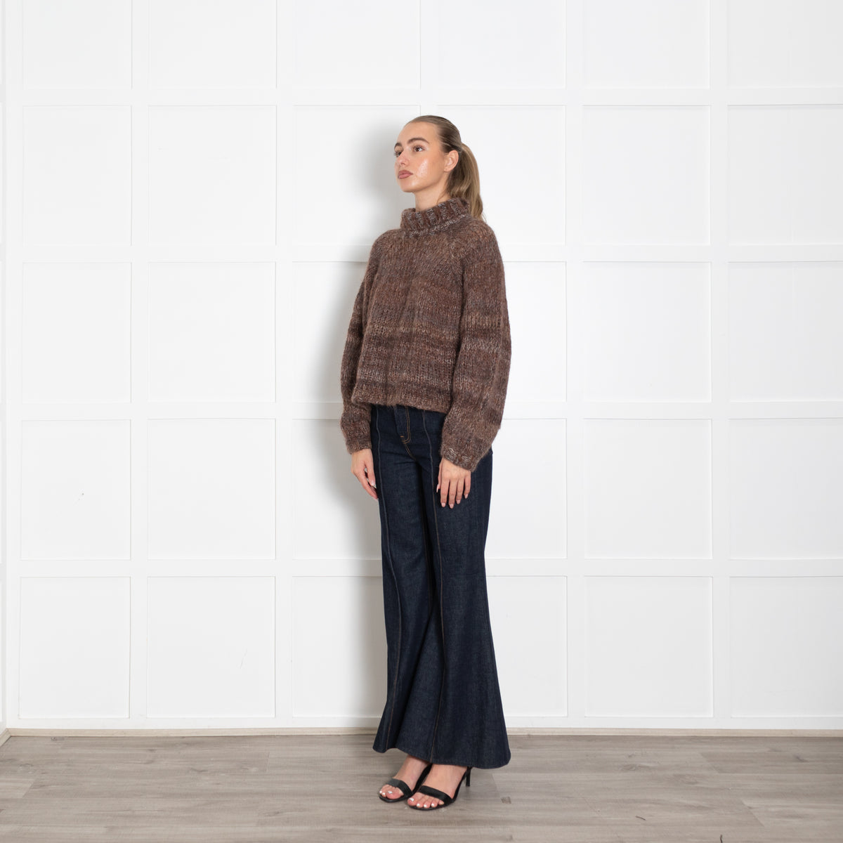 The Range Brown Loose Knit Mohair Roll Neck Jumper