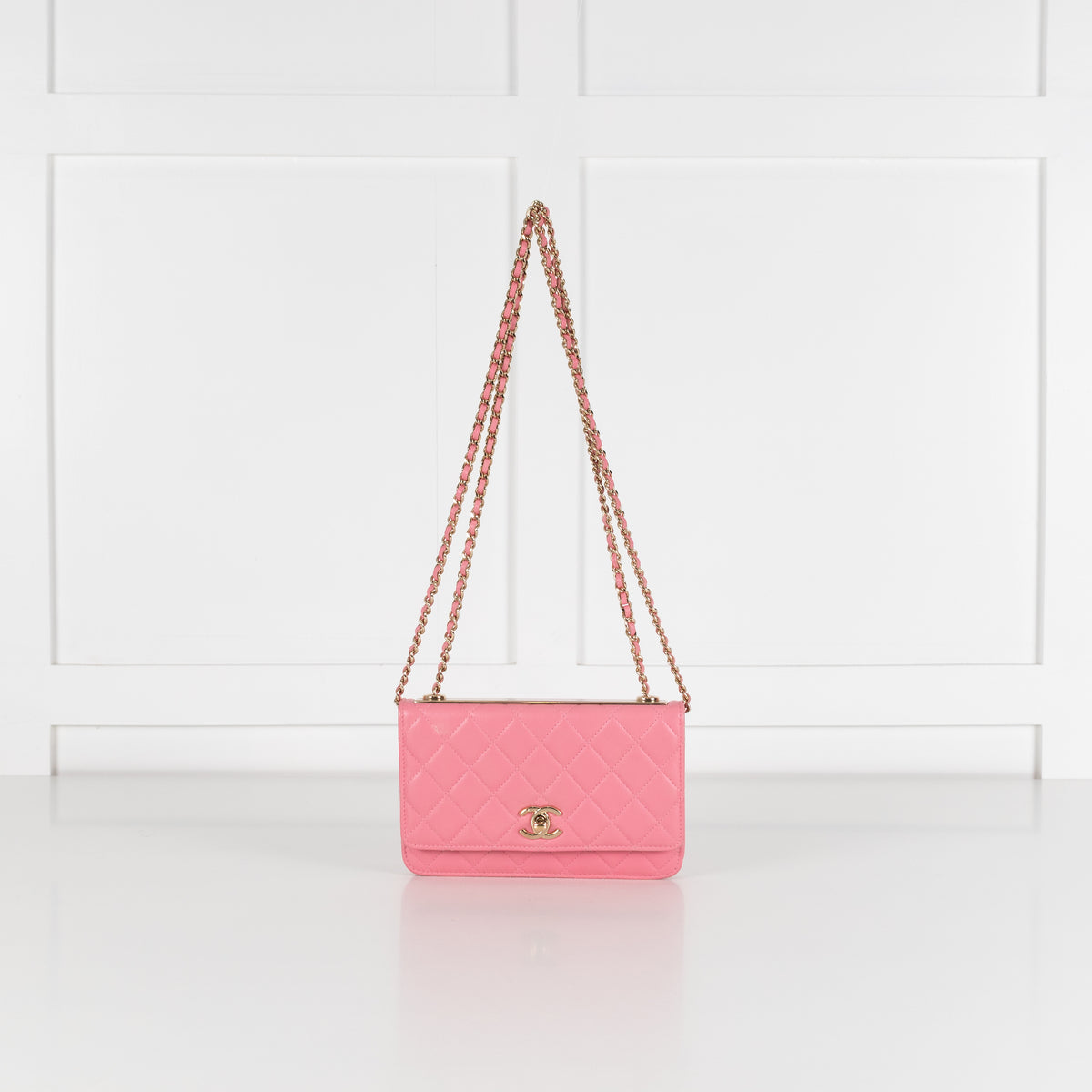 Chanel Pink Lambskin Trendy Wallet On Chain