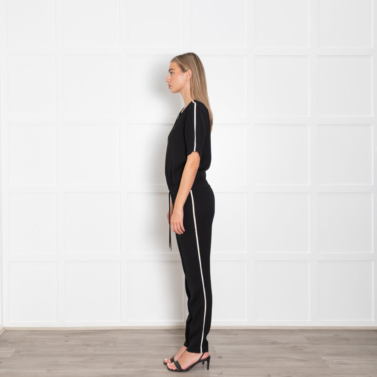 Vince Black White Trim Short Sleeve Jumpsuit