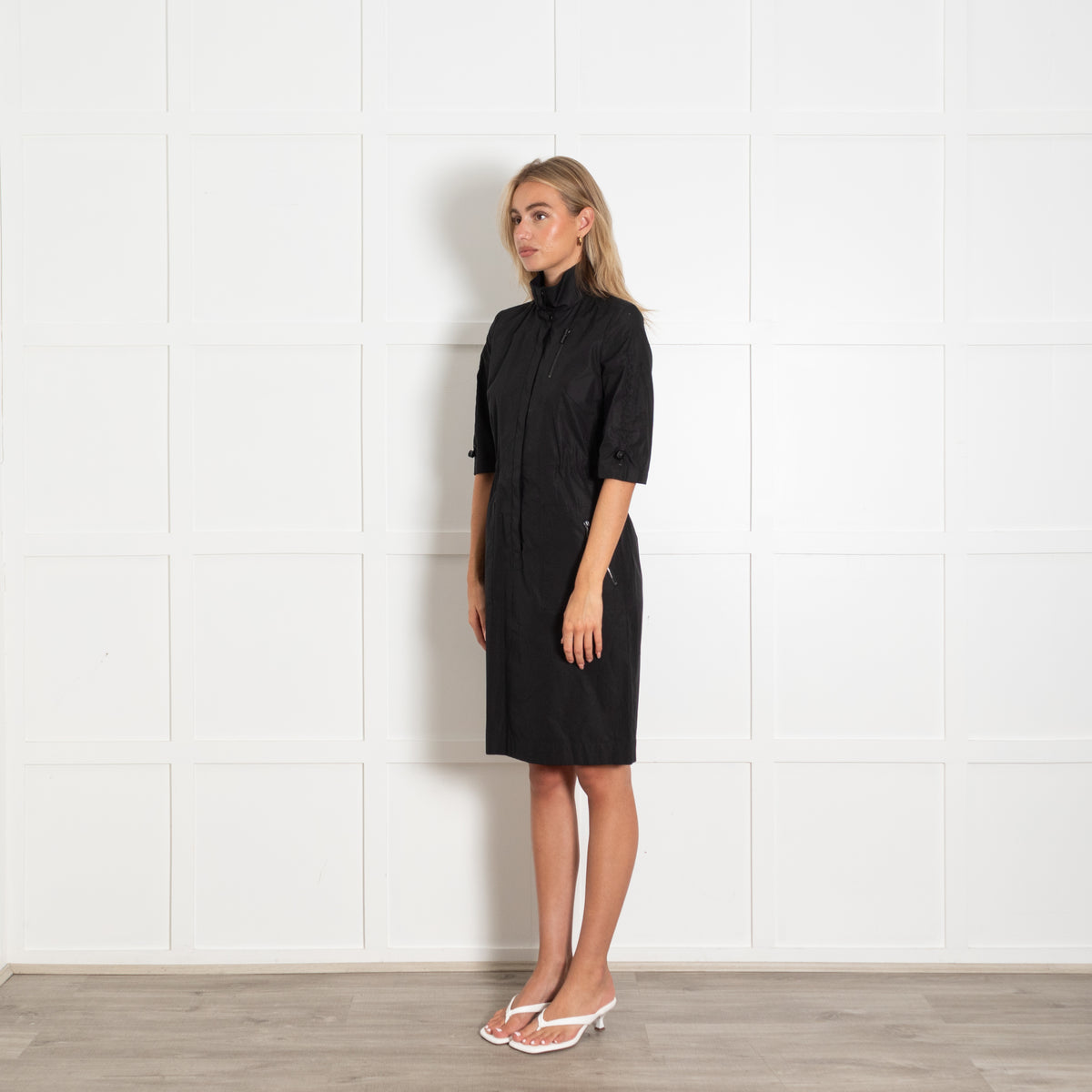 Akris Punto Black Cotton Zip Detail Pocket Dress