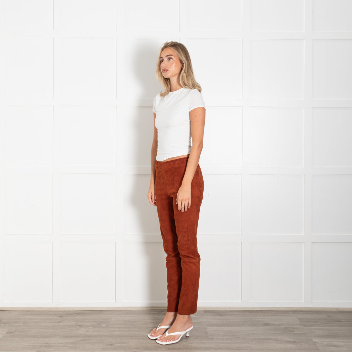 The Row Orange Lambskin Suede Elasticated Waist Trousers