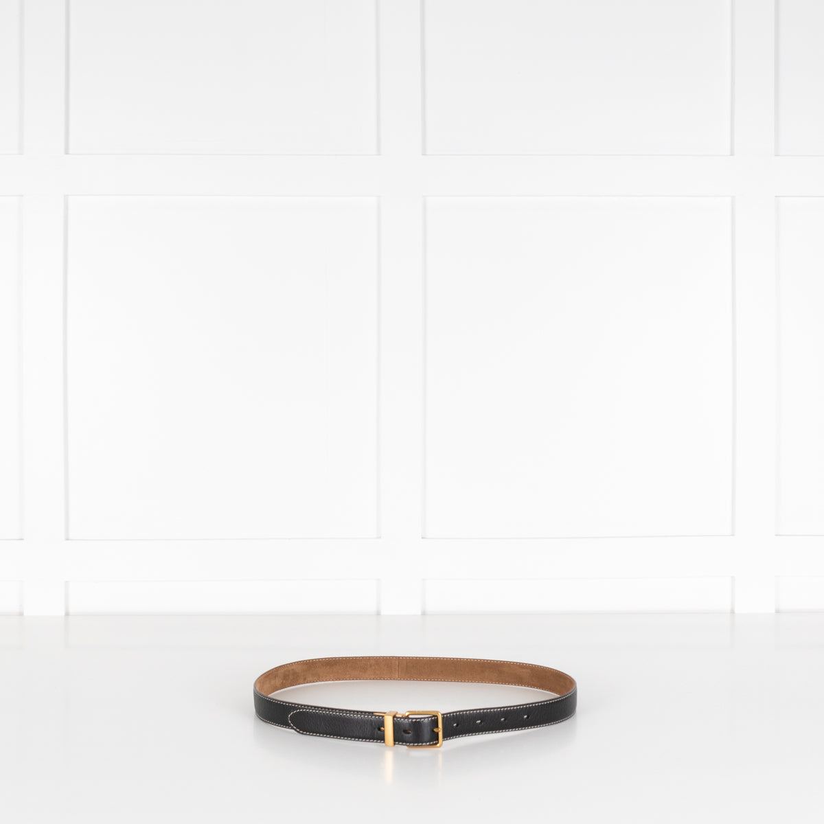 The Fold Brown Suede & Black Leather Reversible Belt With Gold Buckle