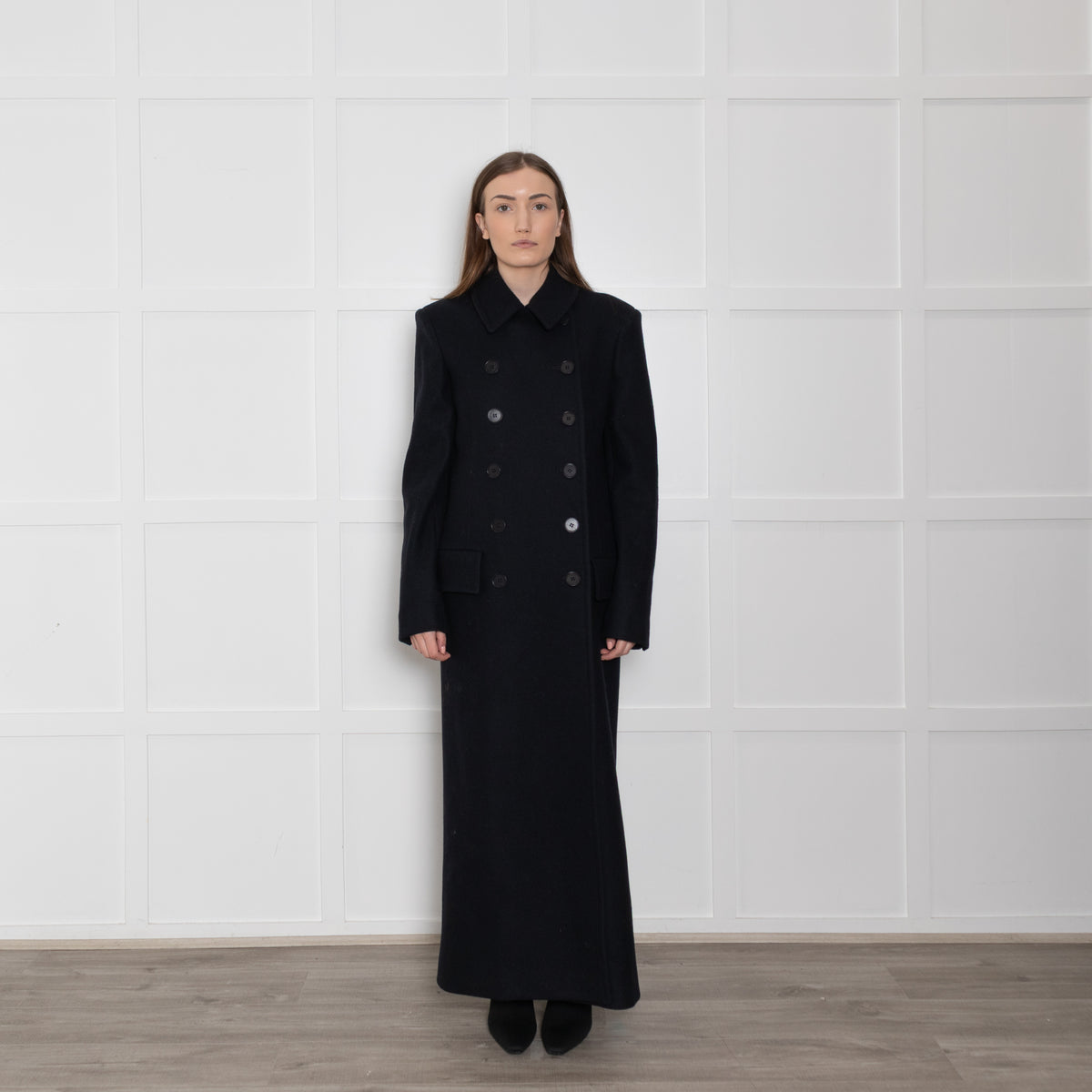 Stella McCartney Navy Blue Wool Double Breasted Maxi Coat