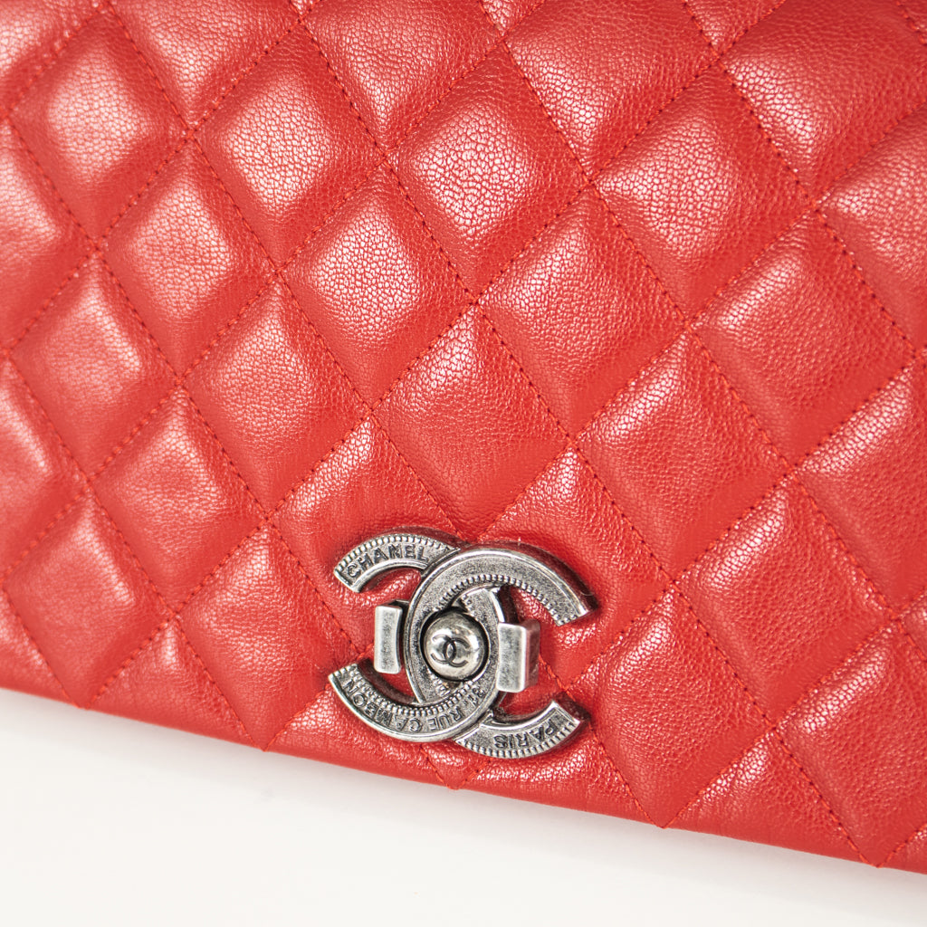 Chanel Red Leather City Rock Flap Shoulder Bag