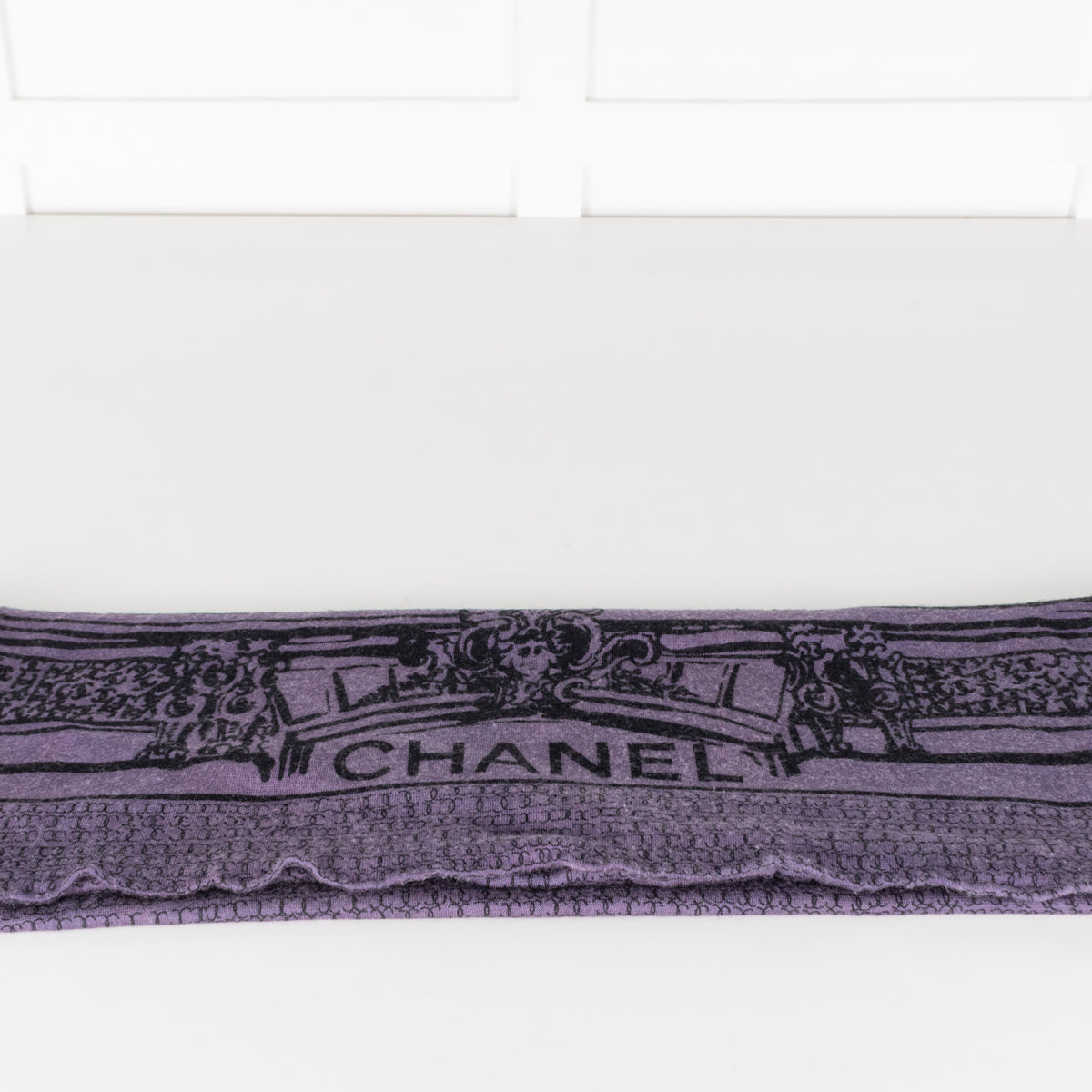 Chanel Purple Cashmere and Silk Logo Scarf
