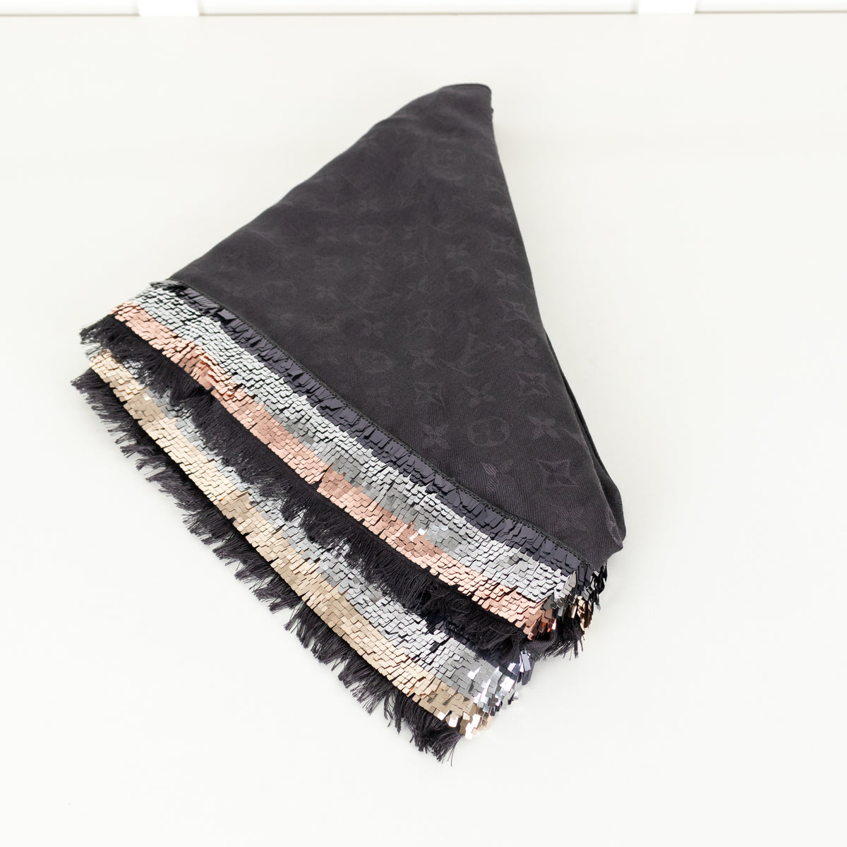 Louis Vuitton Grey Monogram Sequined Scarf