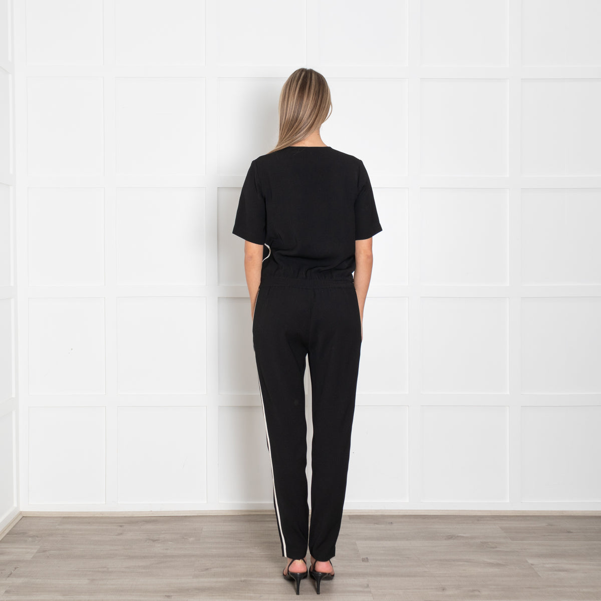 Vince Black White Trim Short Sleeve Jumpsuit