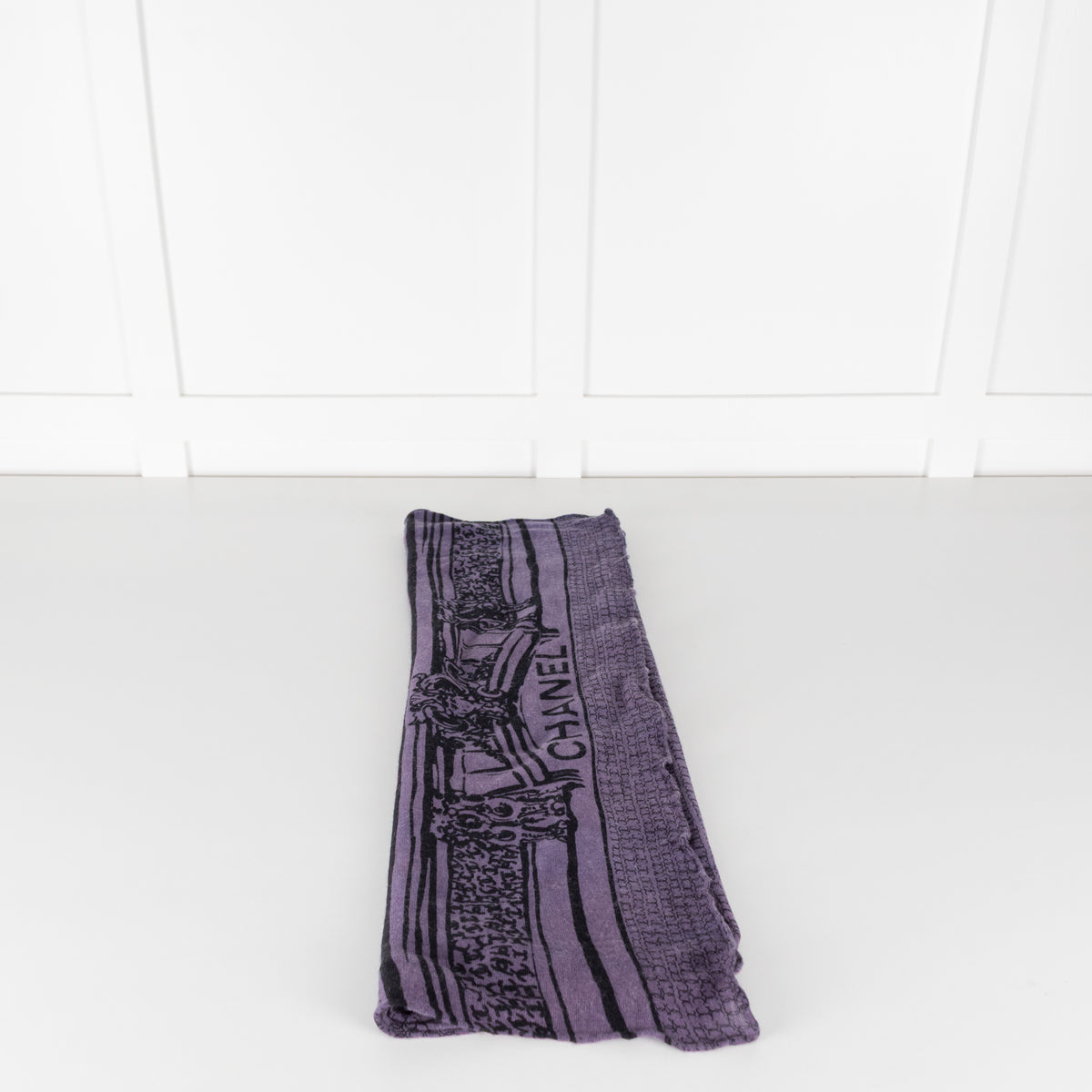 Chanel Purple Cashmere and Silk Logo Scarf