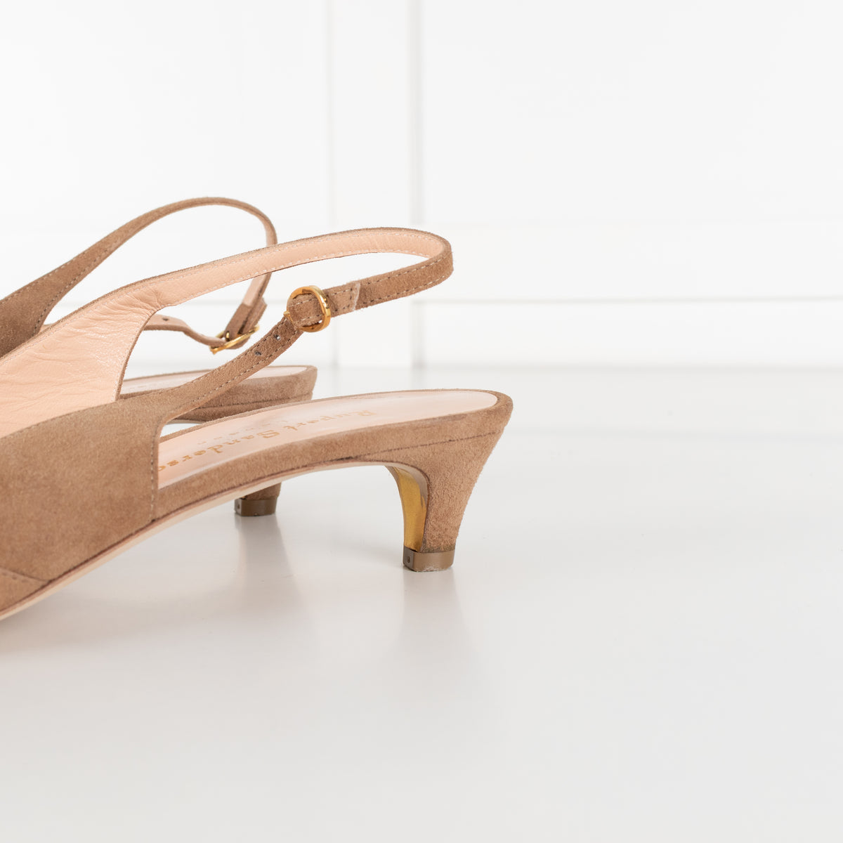 Rupert Sanderson Beige Suede Sling Back Kitten Heel Shoes