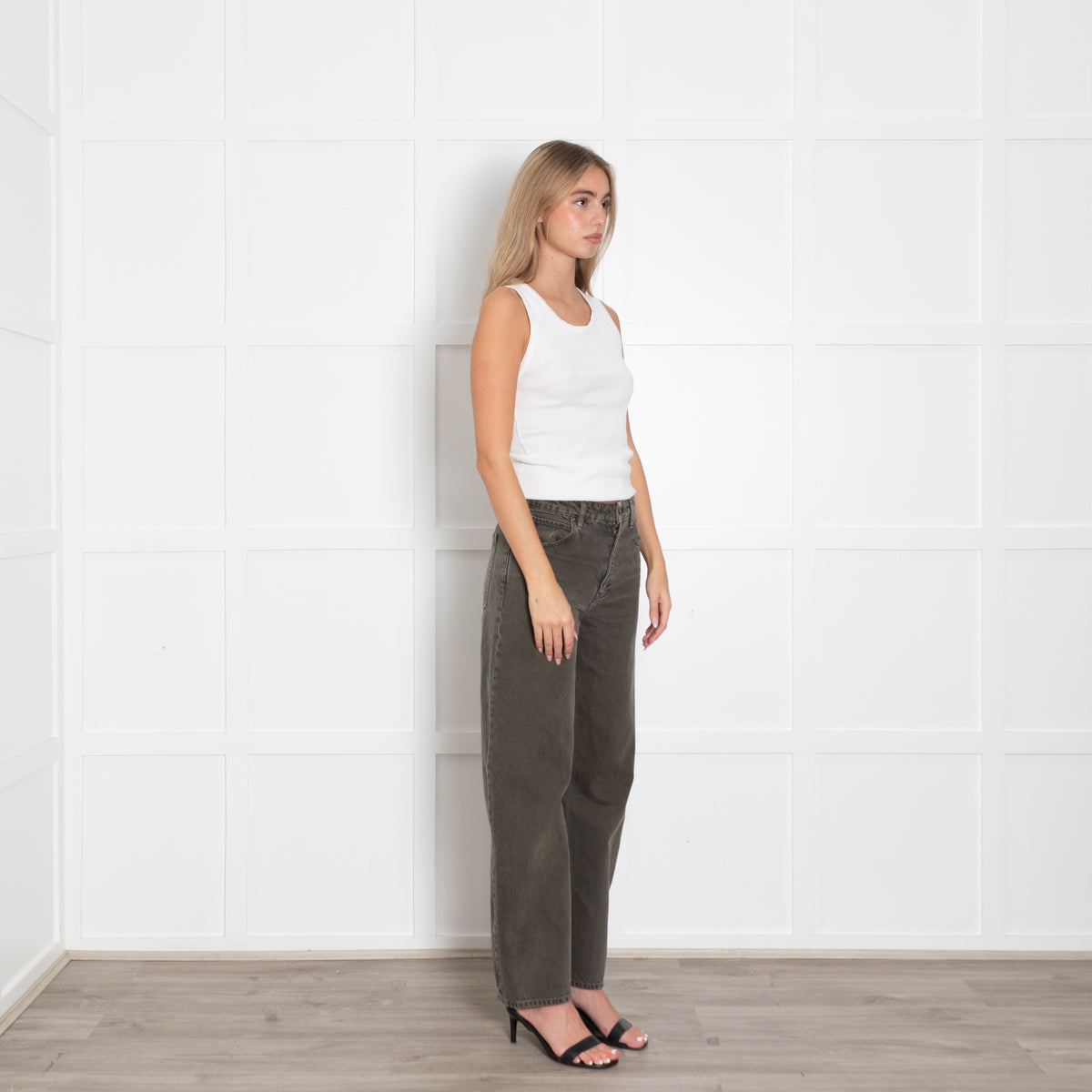Frame Khaki Denim Barrel Leg Jeans