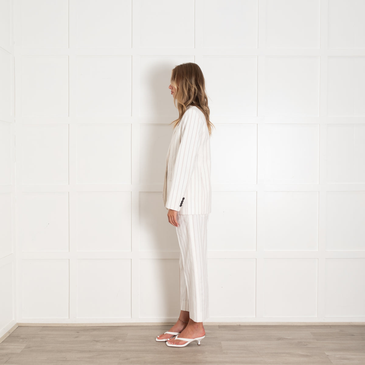 Me + Em White And Brown Pinstripe Blazer