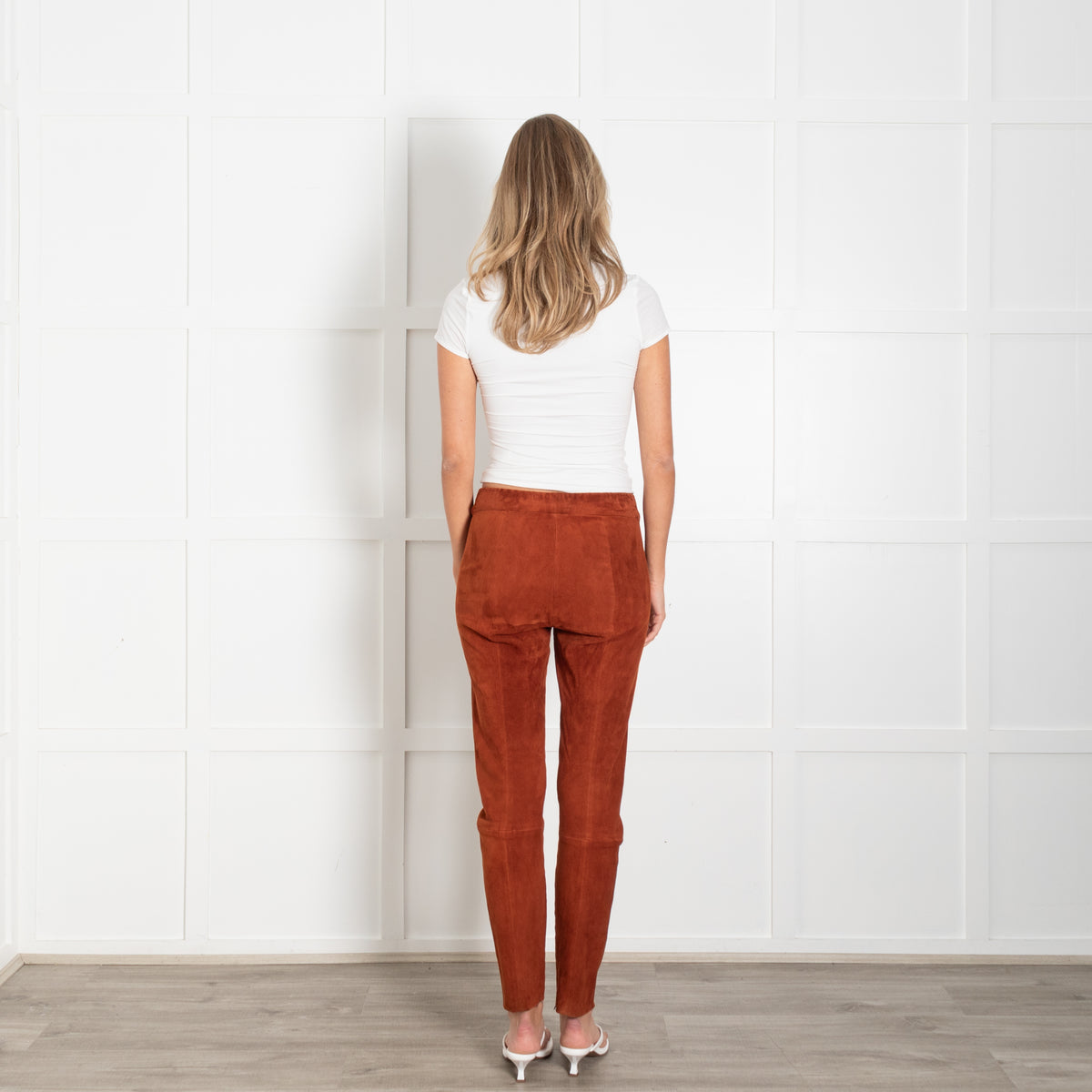 The Row Orange Lambskin Suede Elasticated Waist Trousers