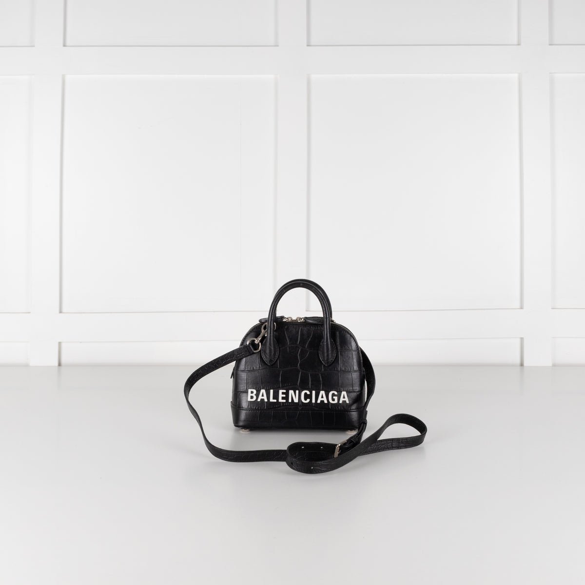 Balenciaga Black XXS Ville Croc Embossed Bag with Removable Shoulder Strap
