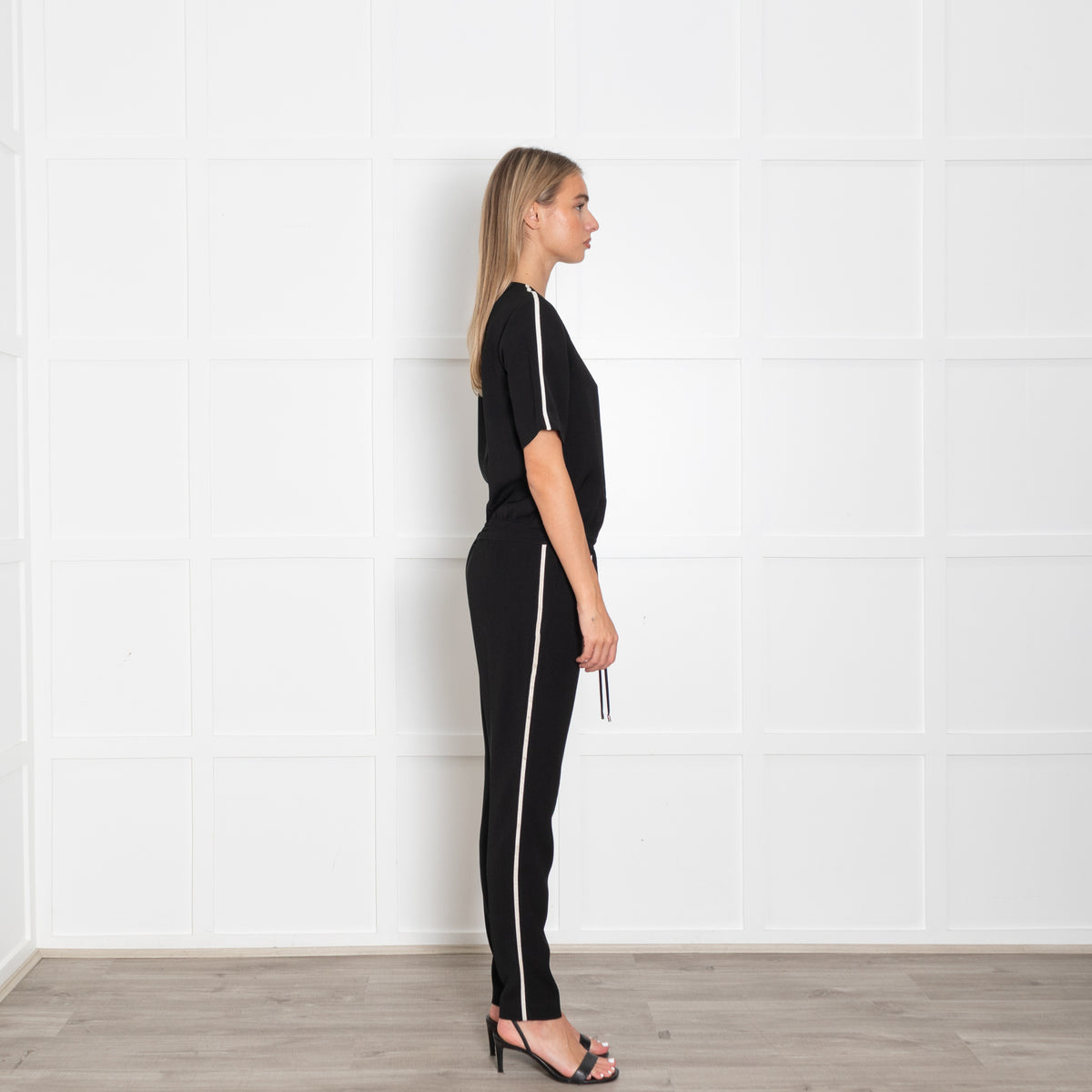 Vince Black White Trim Short Sleeve Jumpsuit