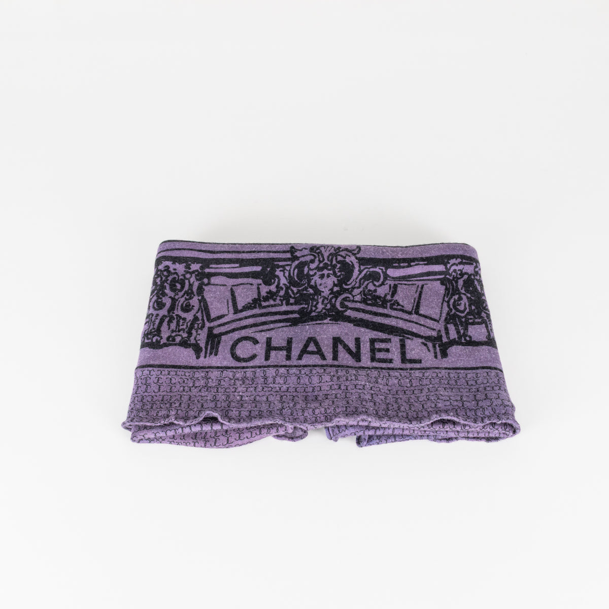 Chanel Purple Cashmere and Silk Logo Scarf