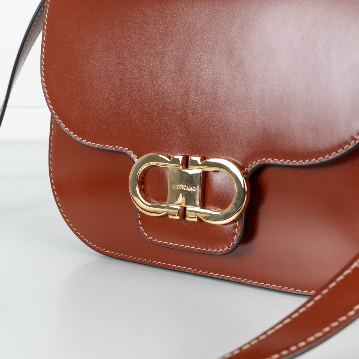 Salvatore Ferragamo Dark Cognac Double Gancini North-South Crossbody Bag