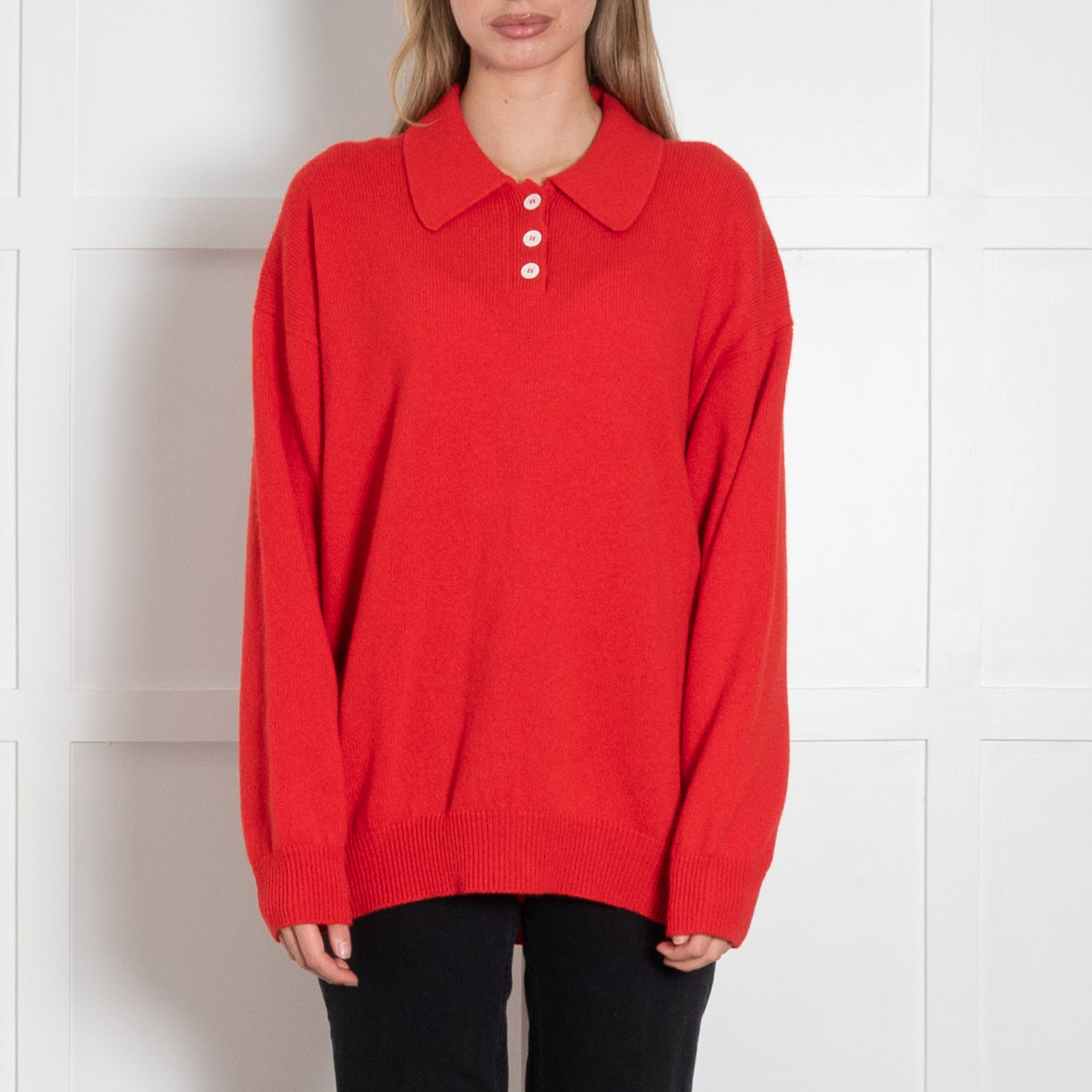 &Daughter Red Edith Collared Wool Jumper