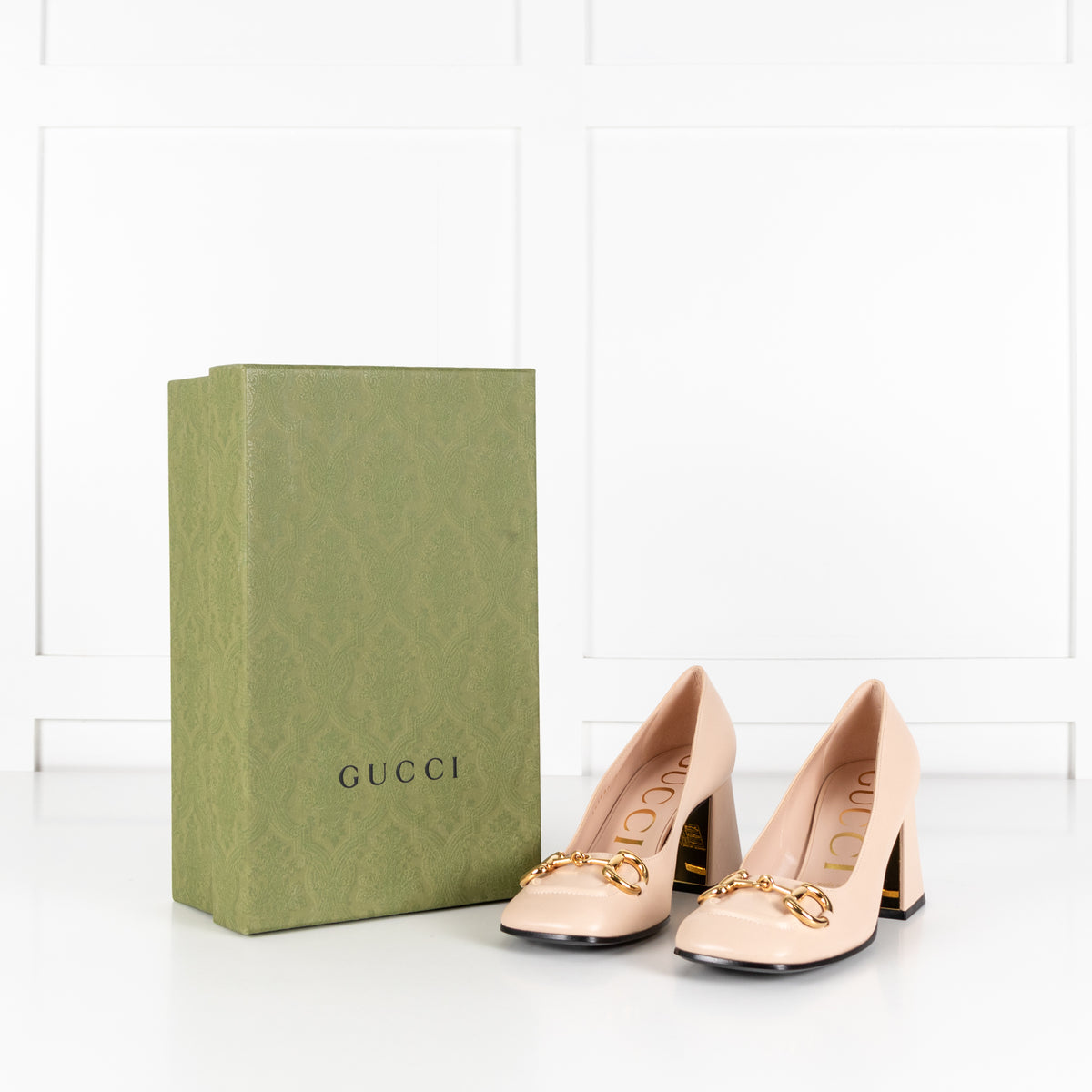Gucci Neutral Horsebit Block Heel Pumps