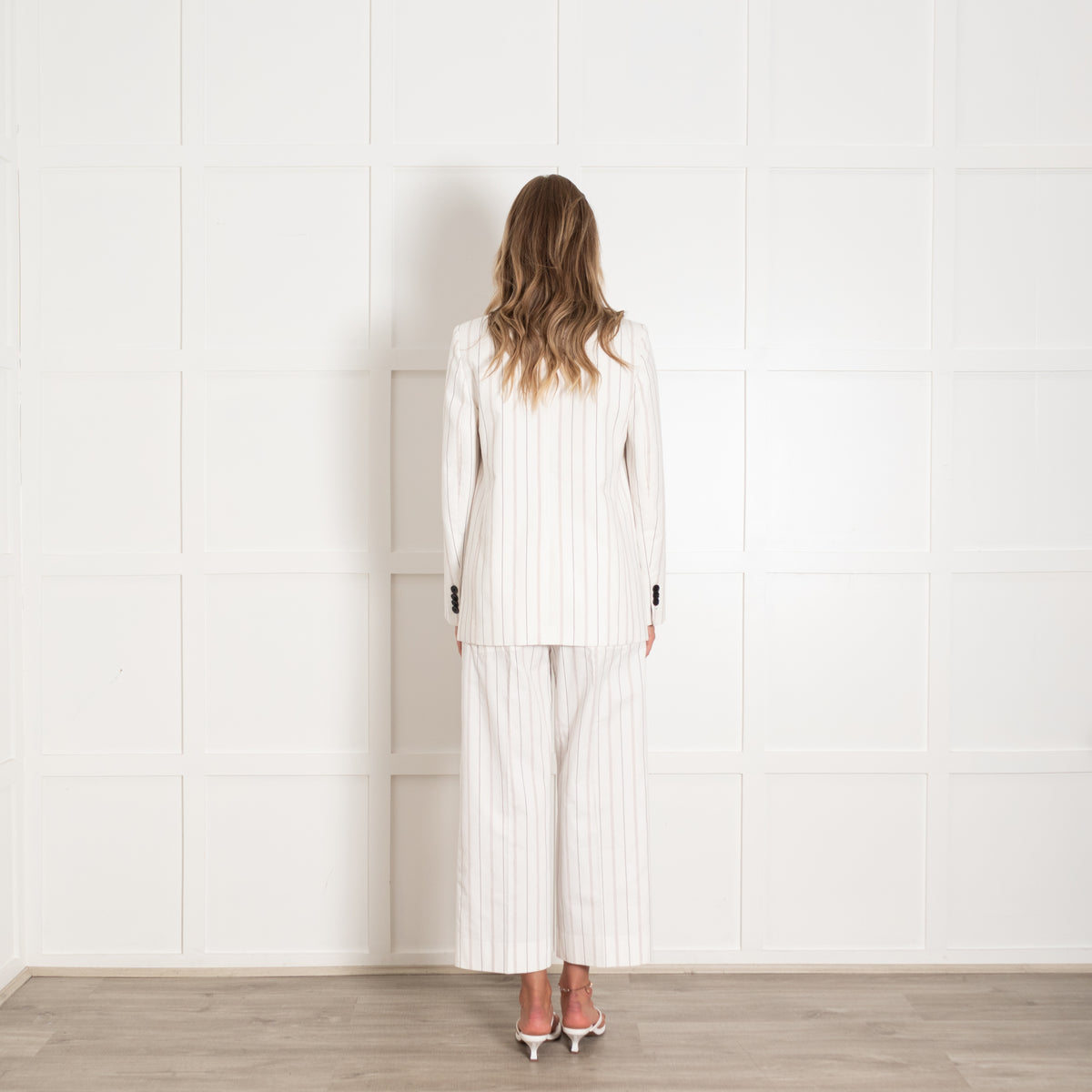 Me + Em White And Brown Pinstripe Blazer