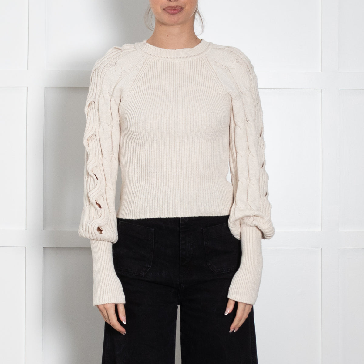 Pinko Cream Jumper with Cable Knit Sleeves